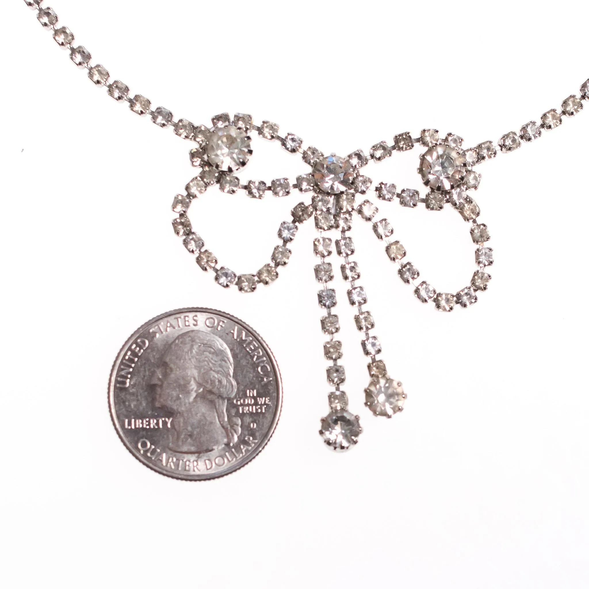 Vintage Diamante Crystal Bow Necklace