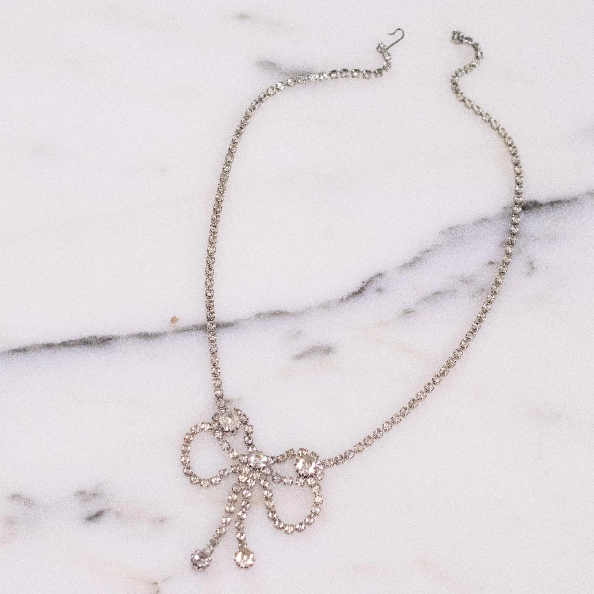 Vintage Diamante Crystal Bow Necklace