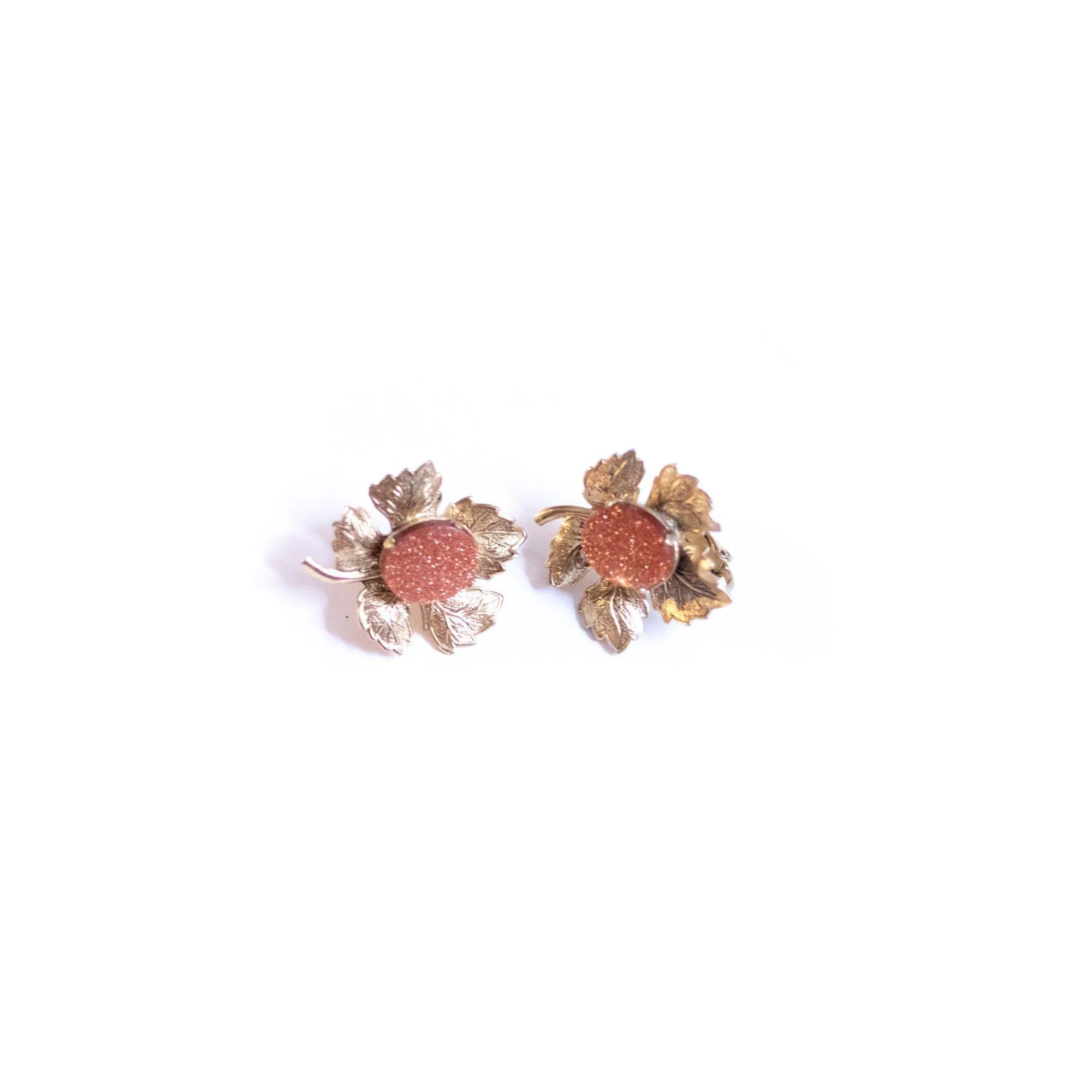 Vintage Gold Leaf with Goldstone Earrings