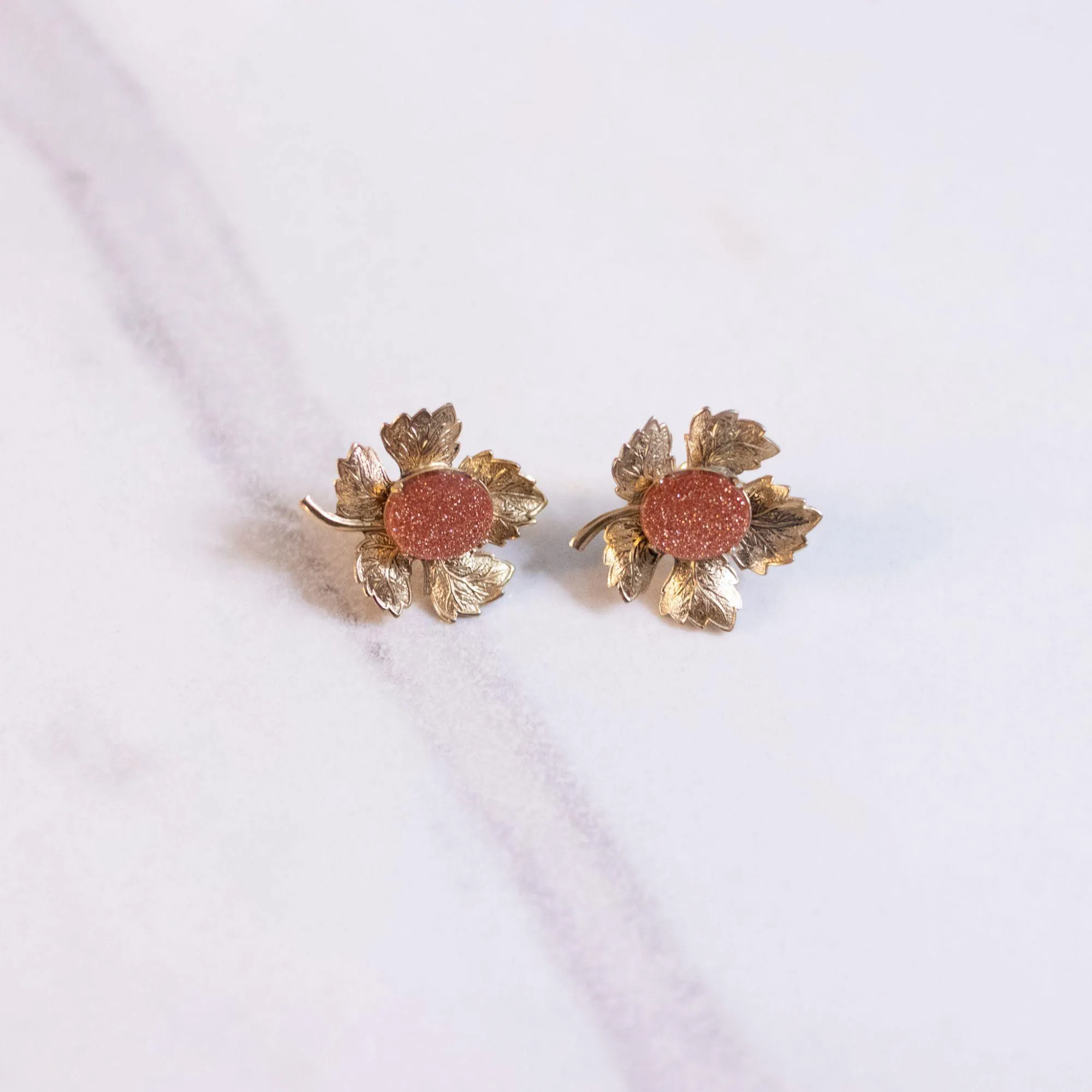 Vintage Gold Leaf with Goldstone Earrings