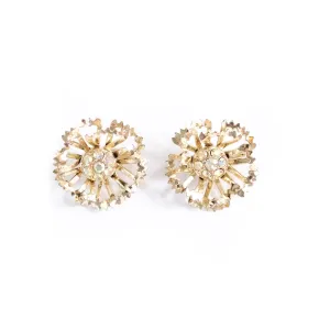 Vintage Gold Ruffle Flower Earrings With Aurora Borealis Crystals