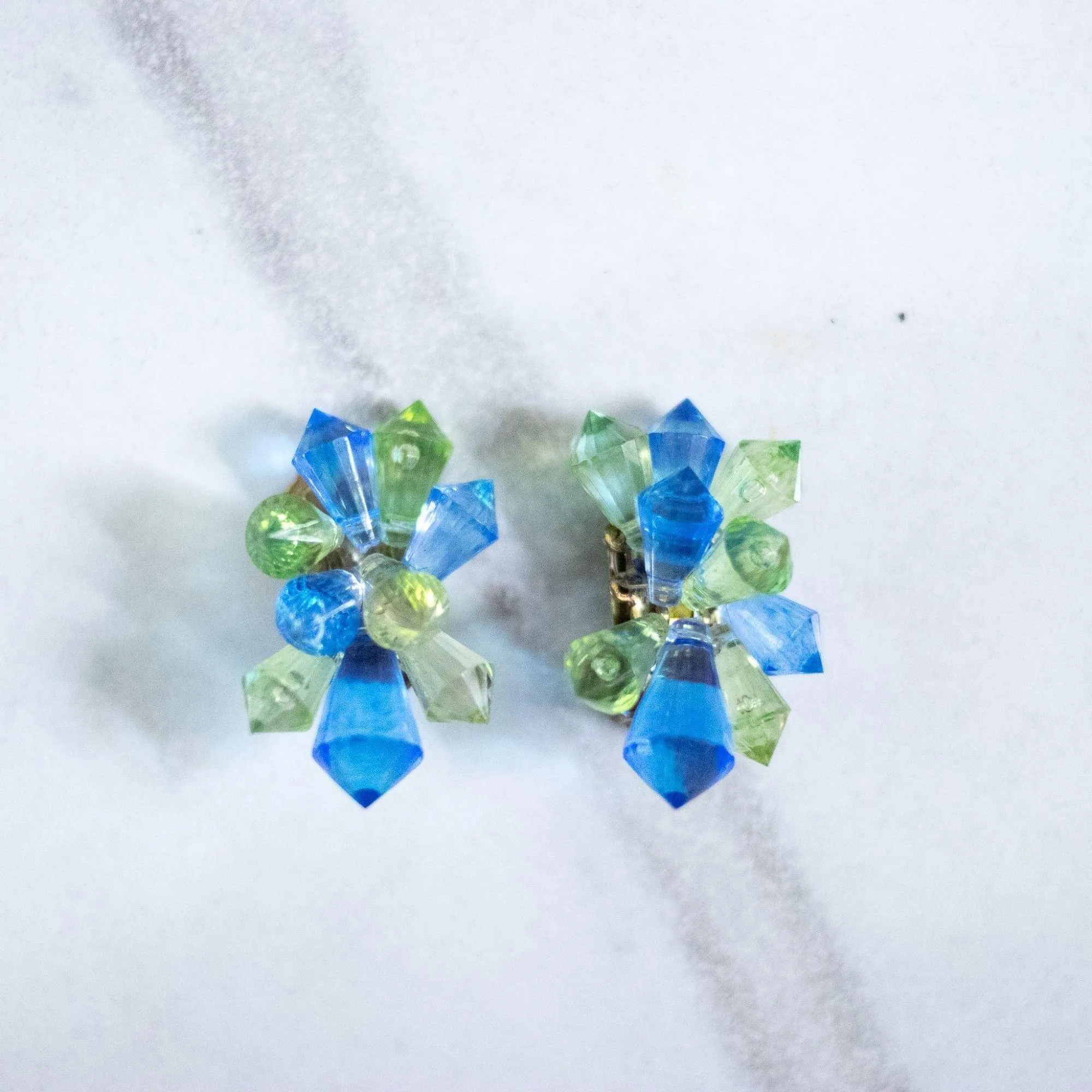 Vintage Green and Blue Lucite Prism Statement Earrings