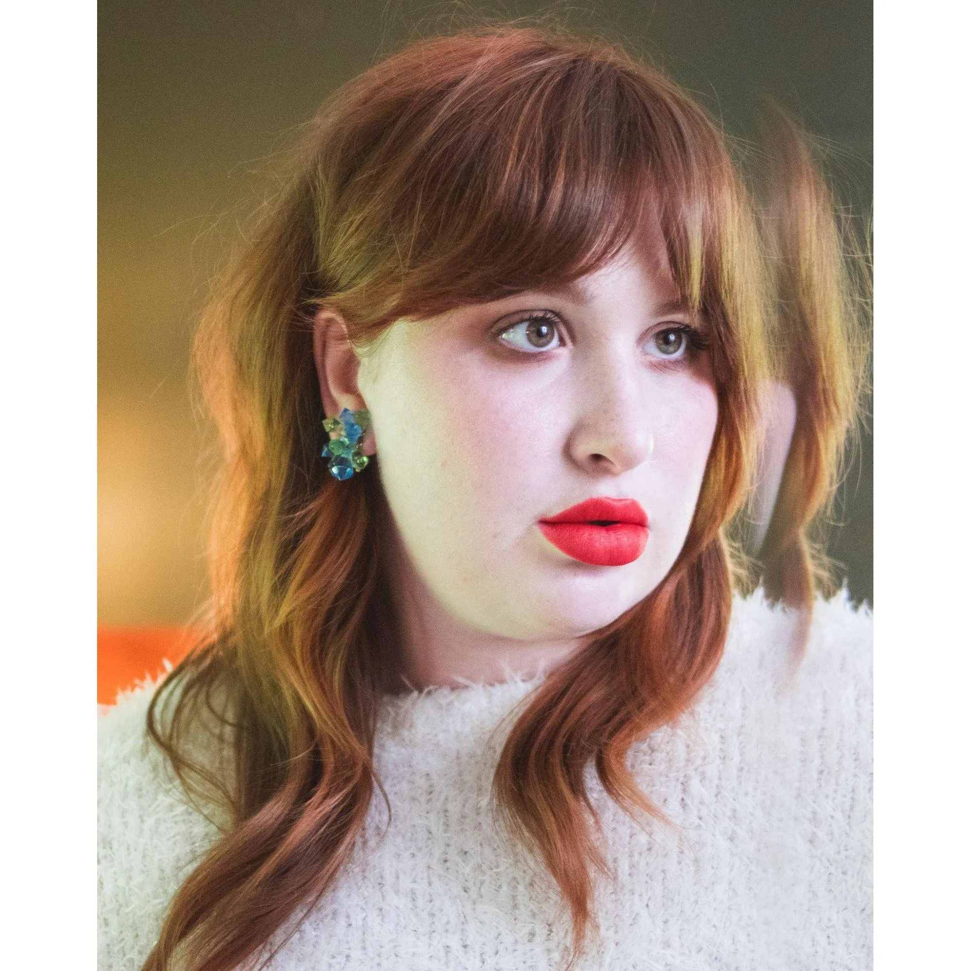 Vintage Green and Blue Lucite Prism Statement Earrings