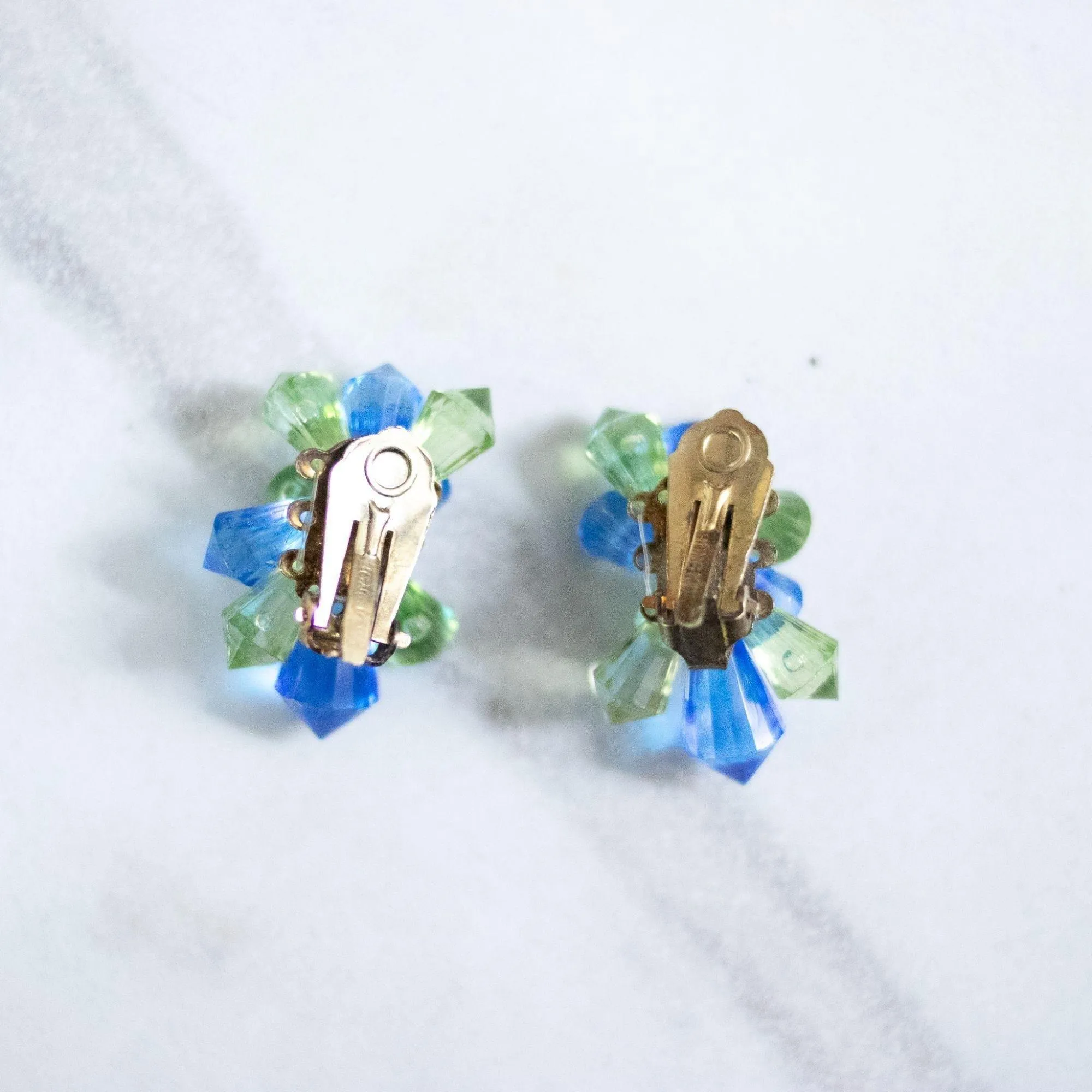 Vintage Green and Blue Lucite Prism Statement Earrings