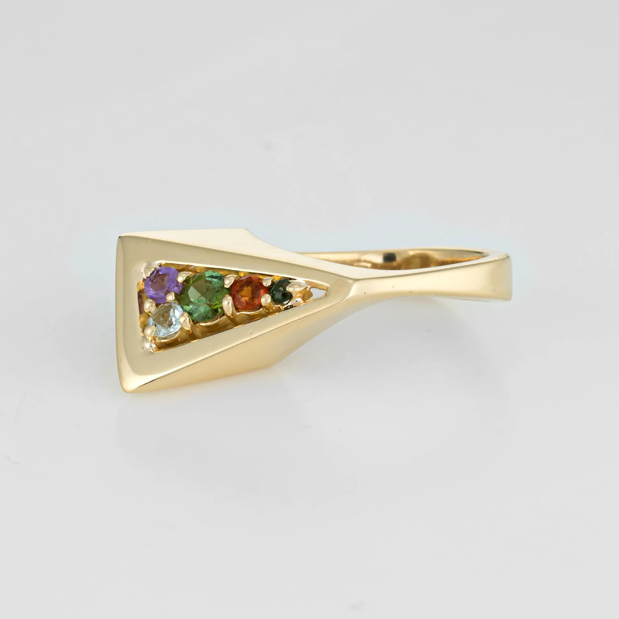 Vintage H Stern 80s Rainbow Gemstone Ring 18k Yellow Gold Geometric Jewelry Sz 6