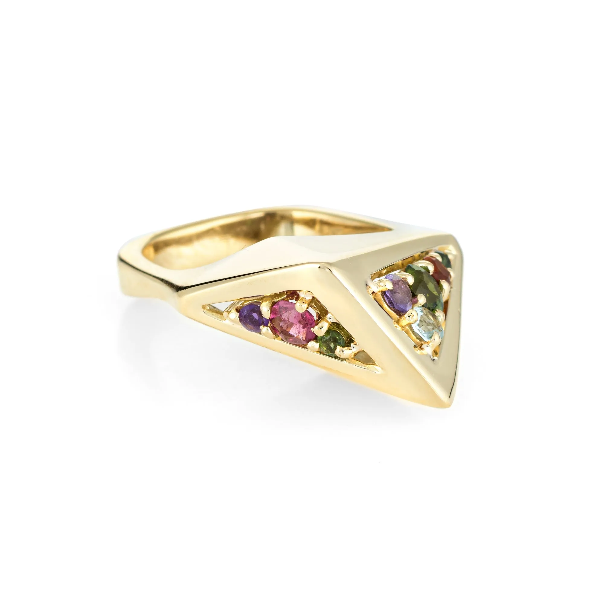 Vintage H Stern 80s Rainbow Gemstone Ring 18k Yellow Gold Geometric Jewelry Sz 6