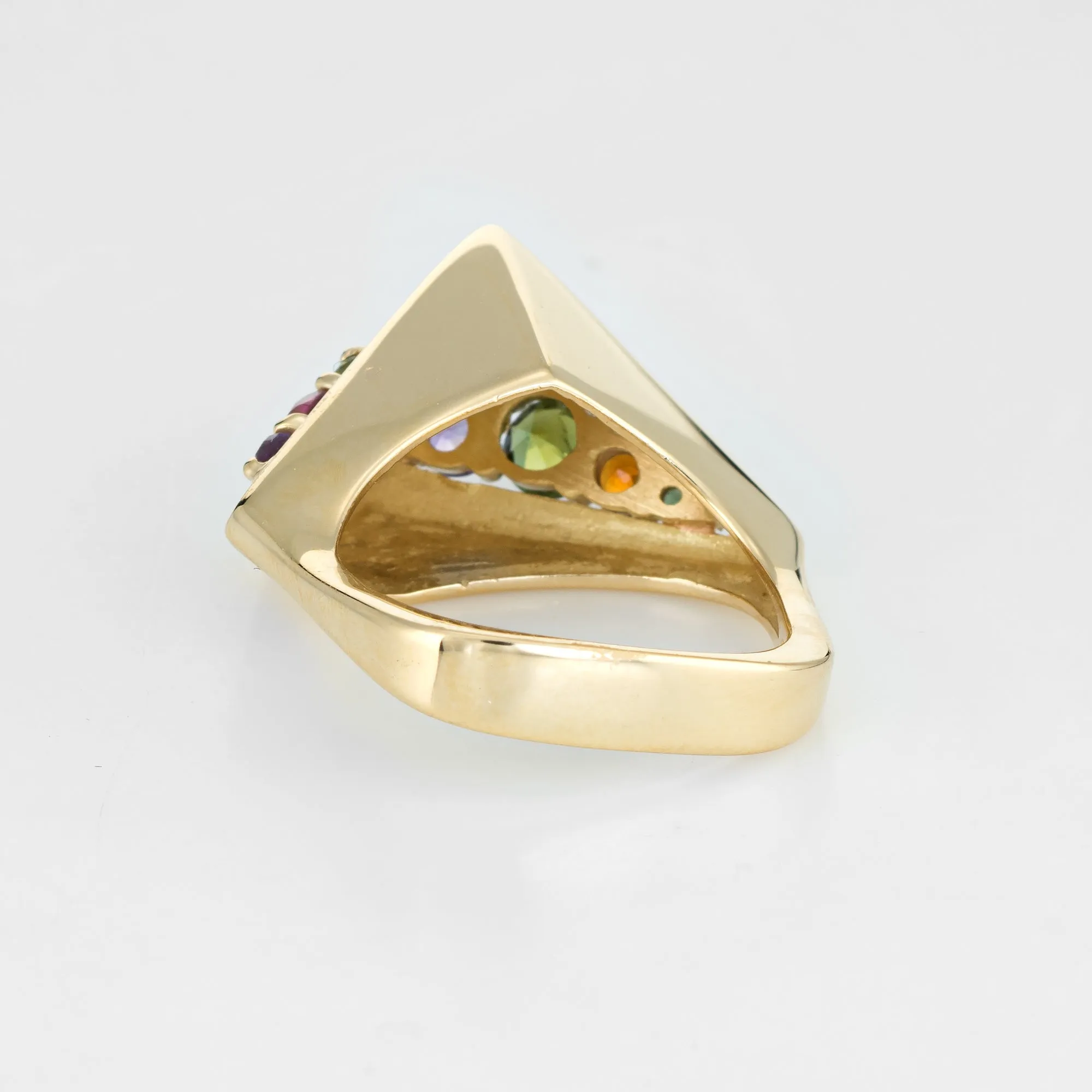 Vintage H Stern 80s Rainbow Gemstone Ring 18k Yellow Gold Geometric Jewelry Sz 6
