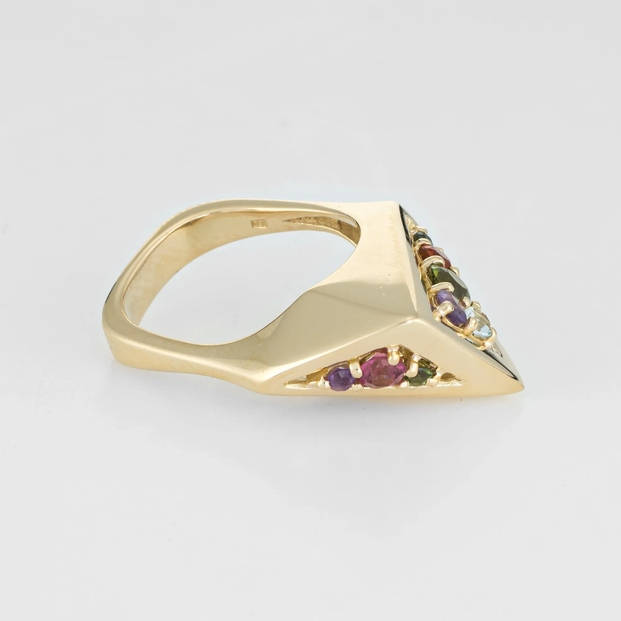 Vintage H Stern 80s Rainbow Gemstone Ring 18k Yellow Gold Geometric Jewelry Sz 6