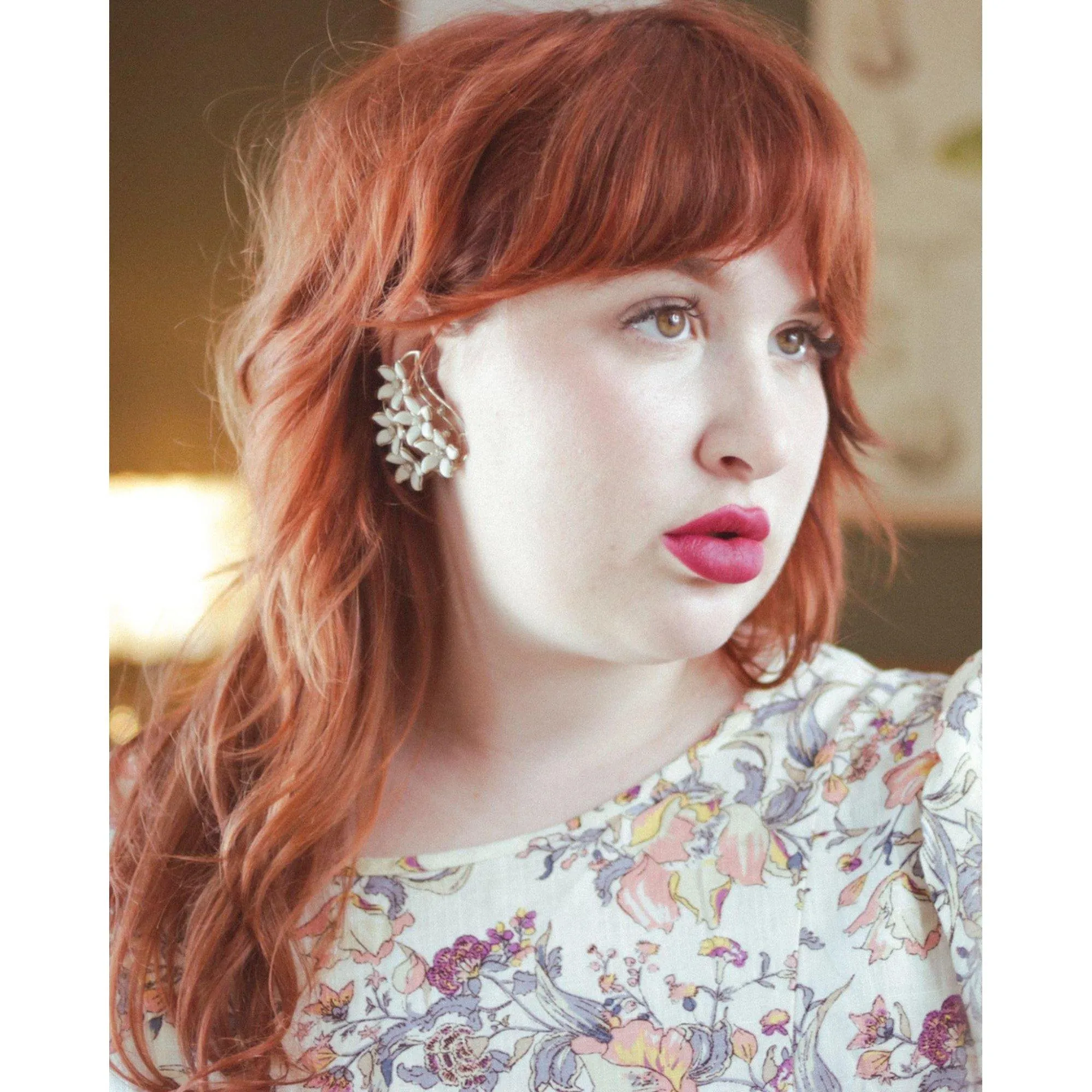 Vintage Huge White Flower Statement Earrings