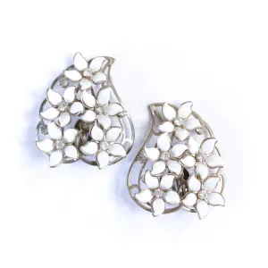 Vintage Huge White Flower Statement Earrings