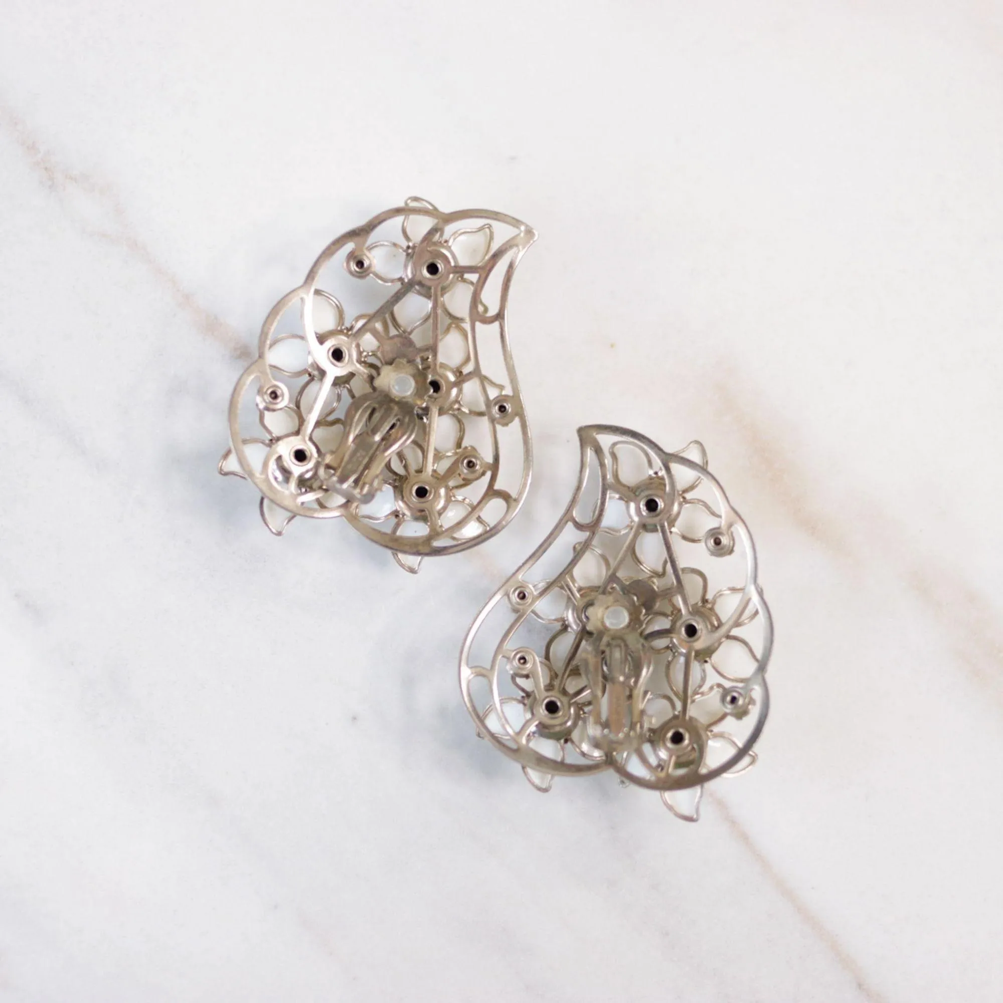 Vintage Huge White Flower Statement Earrings