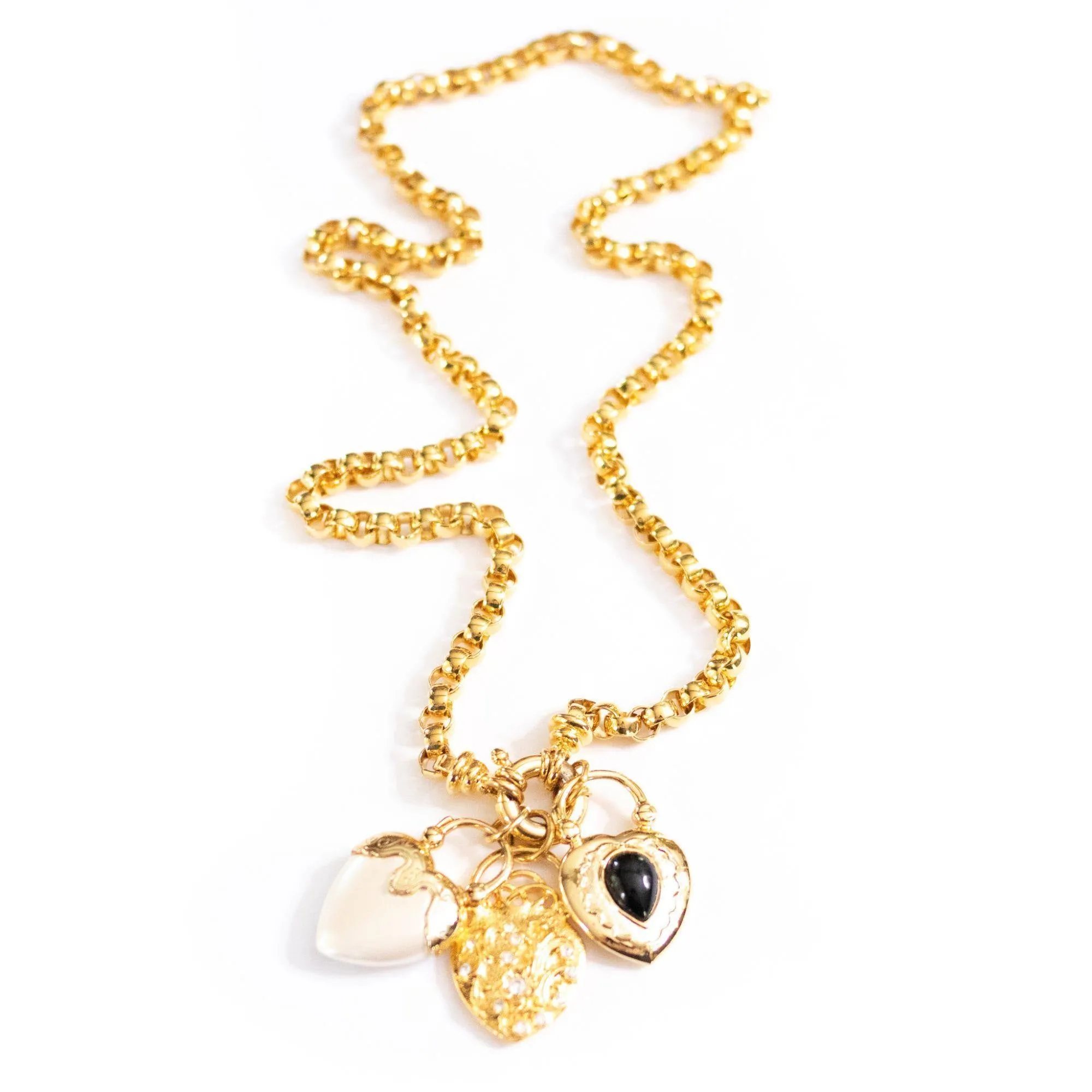 Vintage Joan Rivers Chunk Gold Chain Necklace with Heart Charms