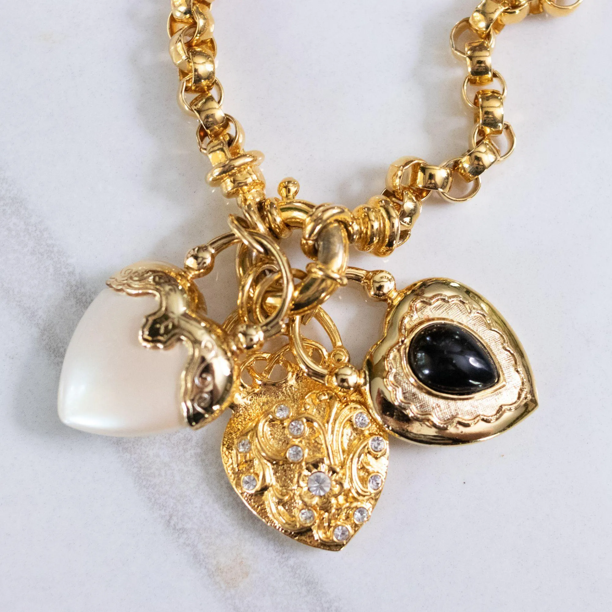 Vintage Joan Rivers Chunk Gold Chain Necklace with Heart Charms