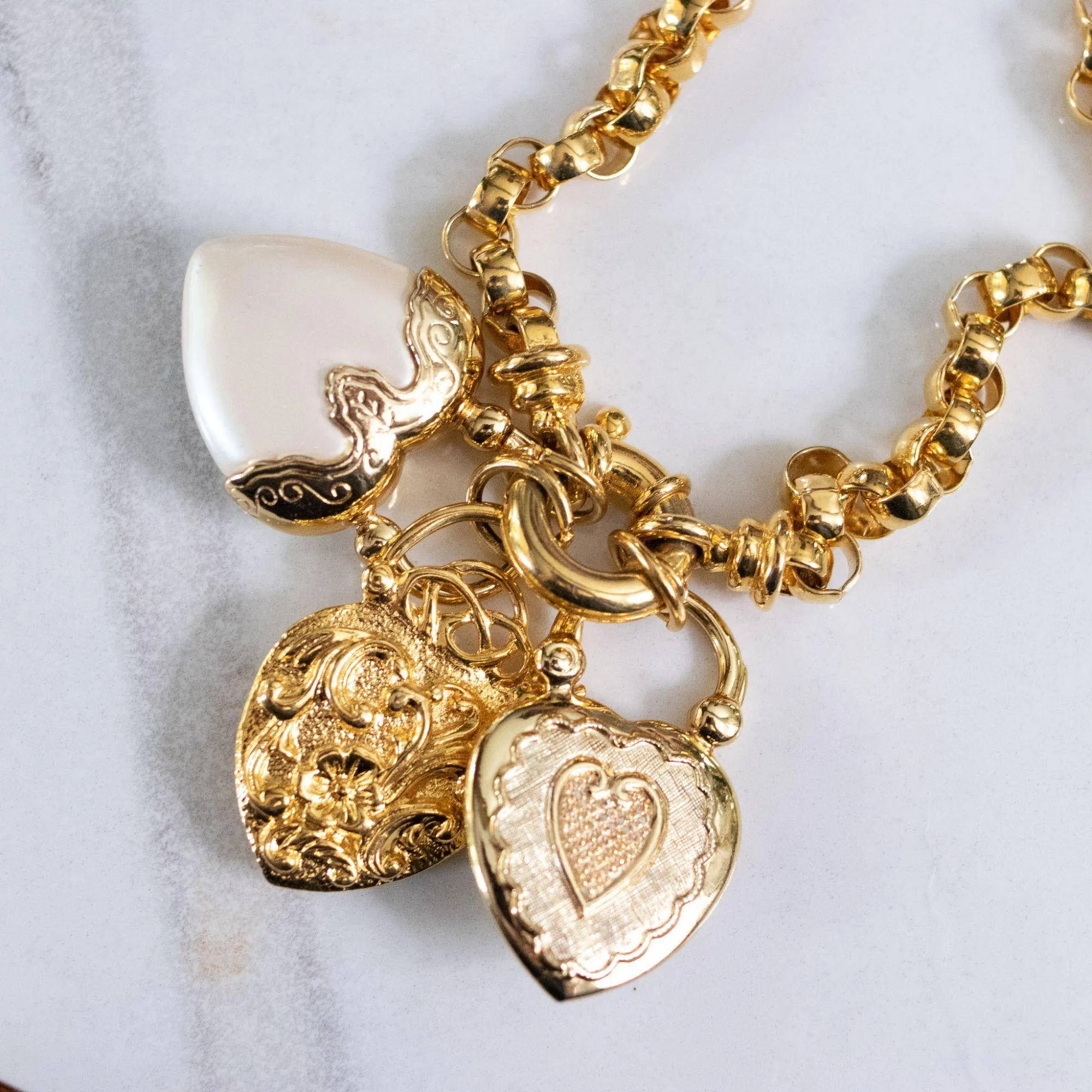 Vintage Joan Rivers Chunk Gold Chain Necklace with Heart Charms