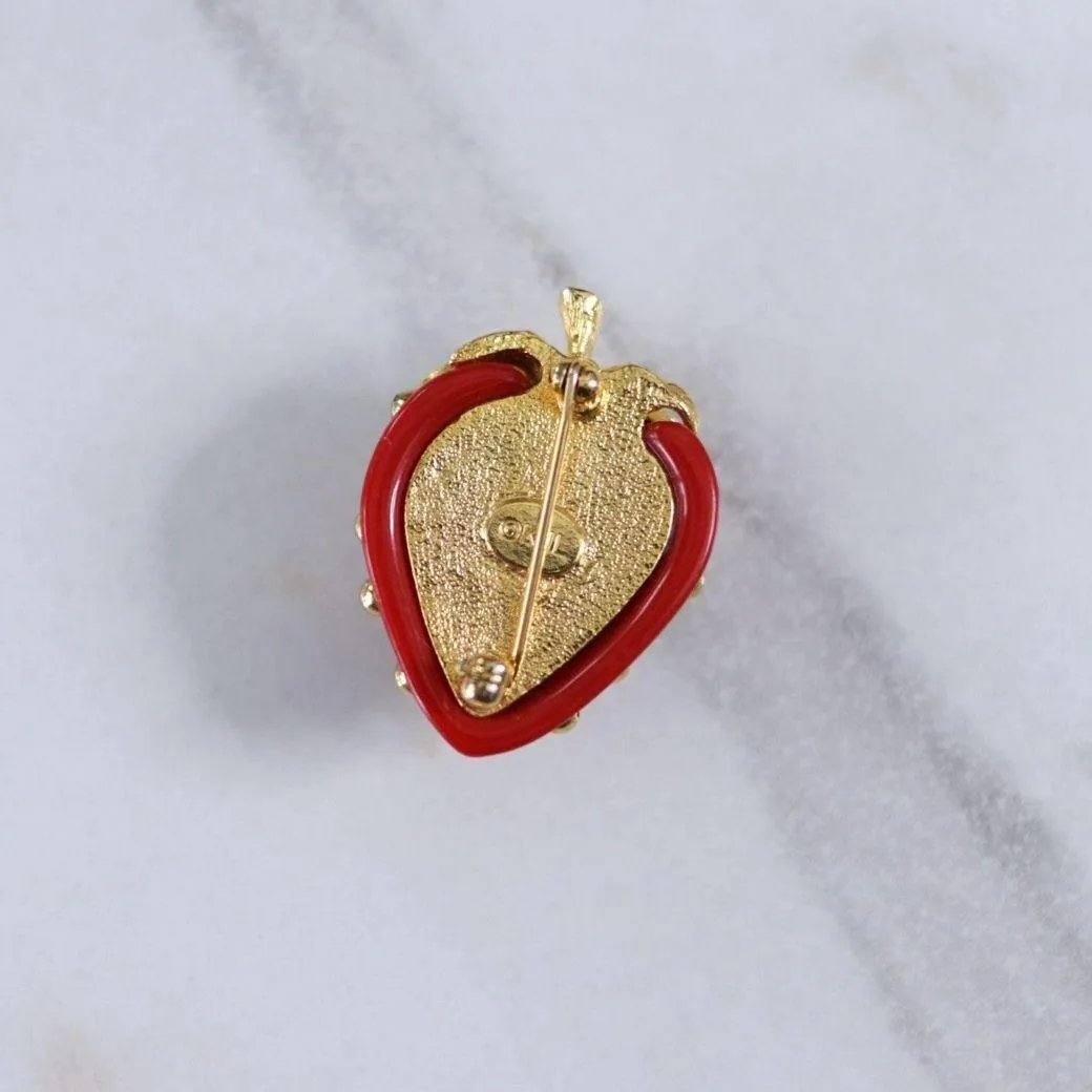 Vintage Kenneth Jay Lane Red Strawberry Brooch