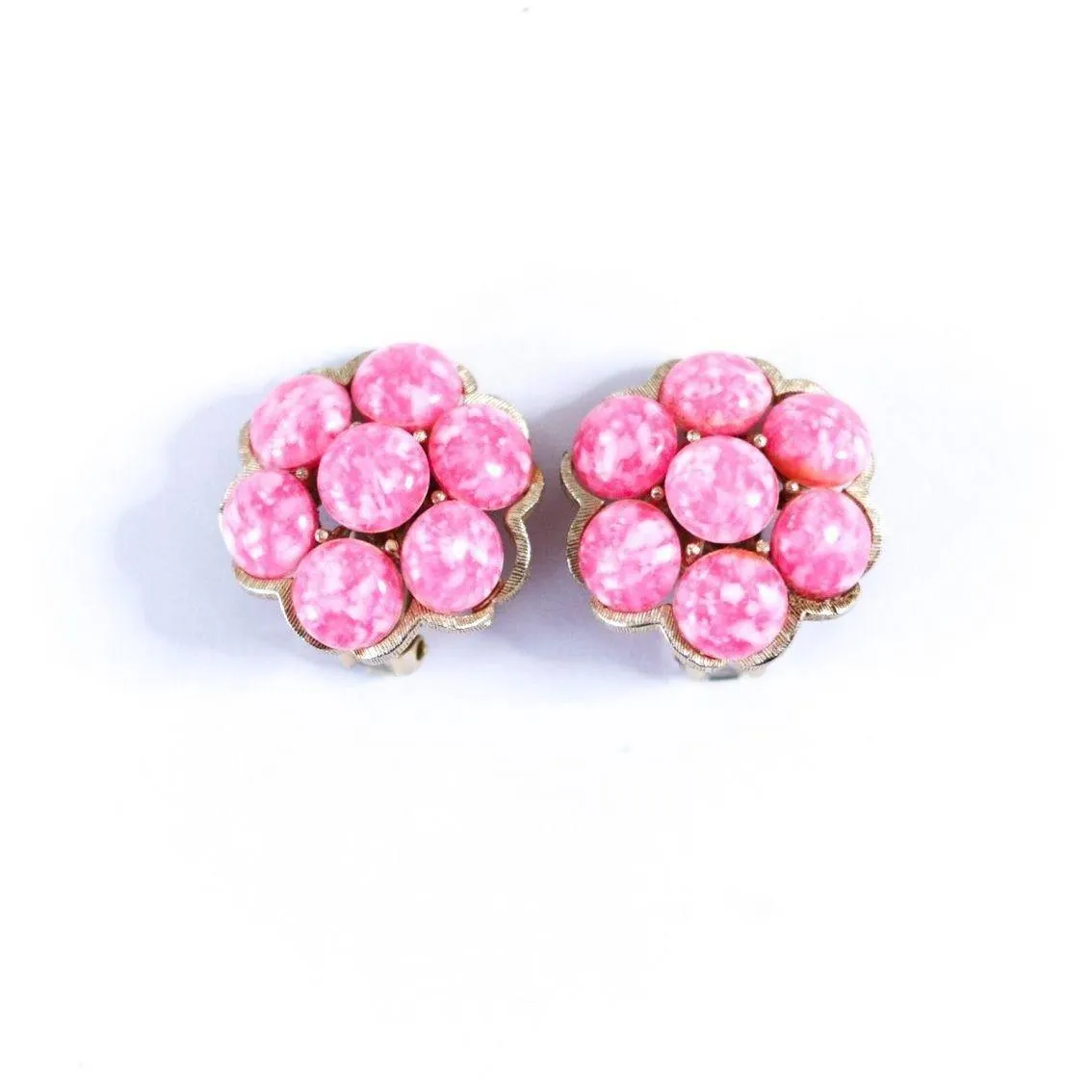 Vintage Kramer Pink Speckled Glass Cluster Statement Earrings