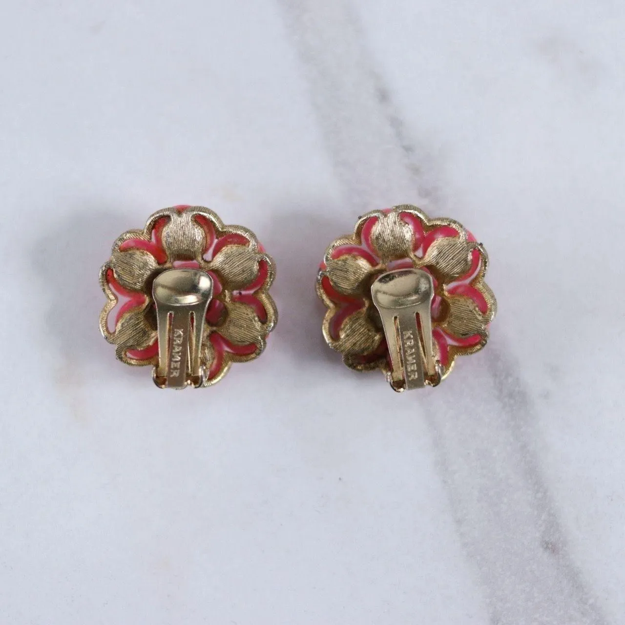 Vintage Kramer Pink Speckled Glass Cluster Statement Earrings