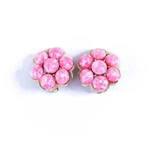 Vintage Kramer Pink Speckled Glass Cluster Statement Earrings