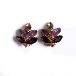 Vintage Light and Dark Purple Rhinestone Statement Earrings