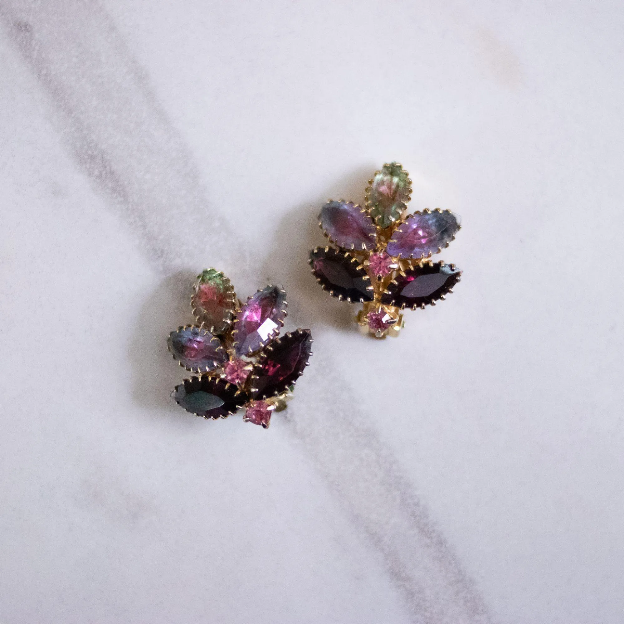 Vintage Light and Dark Purple Rhinestone Statement Earrings