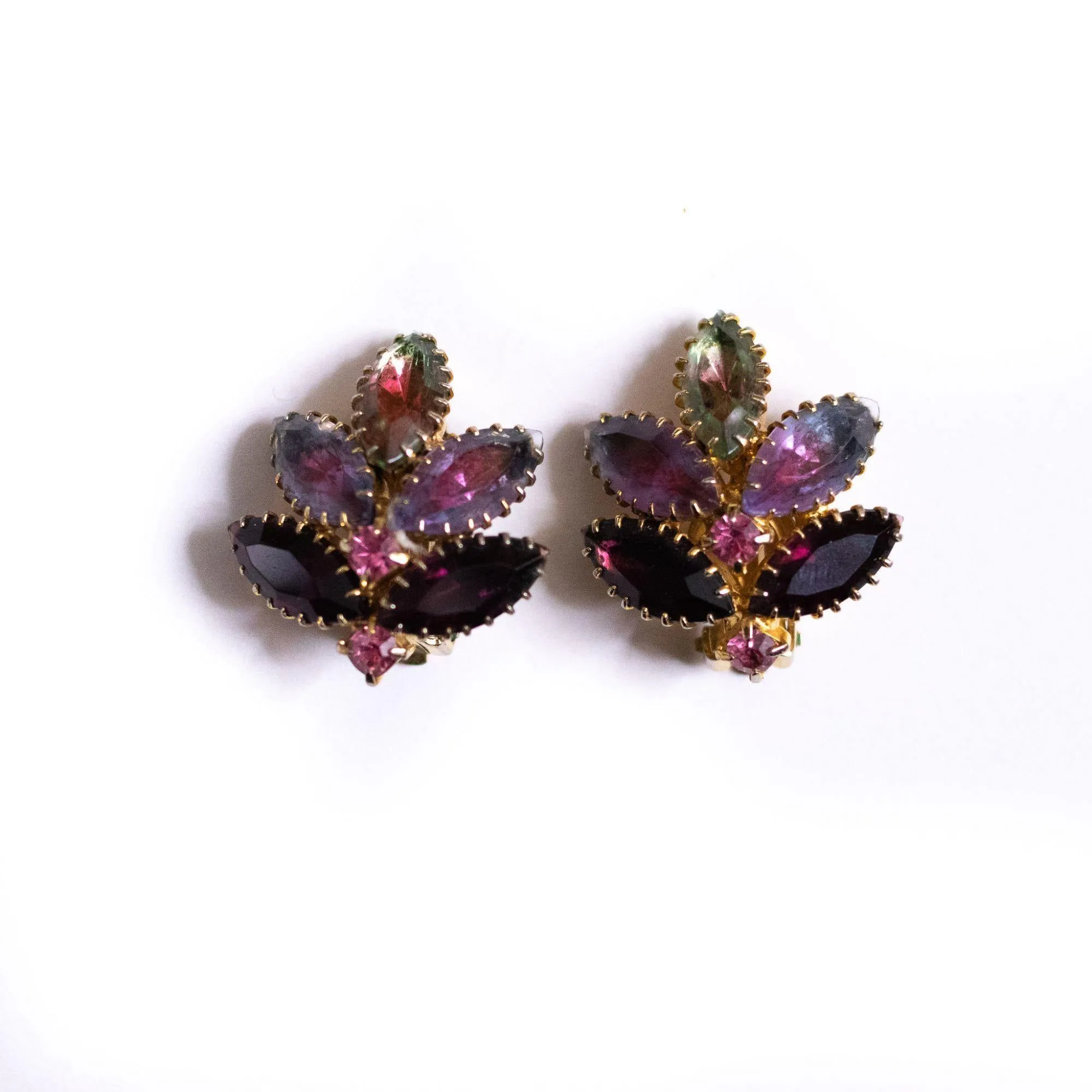 Vintage Light and Dark Purple Rhinestone Statement Earrings