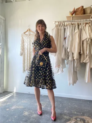 Vintage Malcolm Starr Black and Gold Cocktail Dress