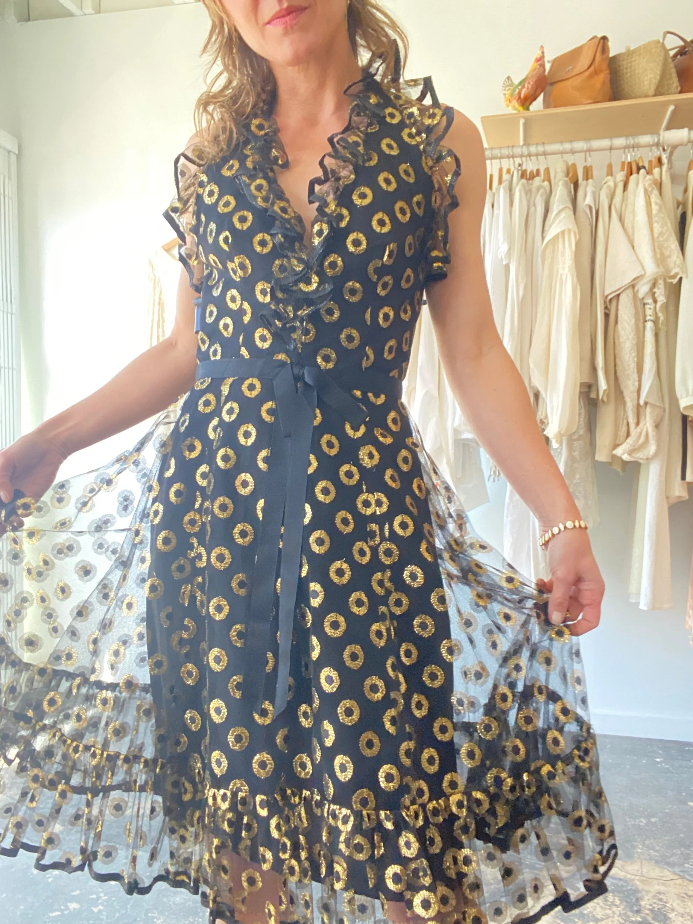 Vintage Malcolm Starr Black and Gold Cocktail Dress
