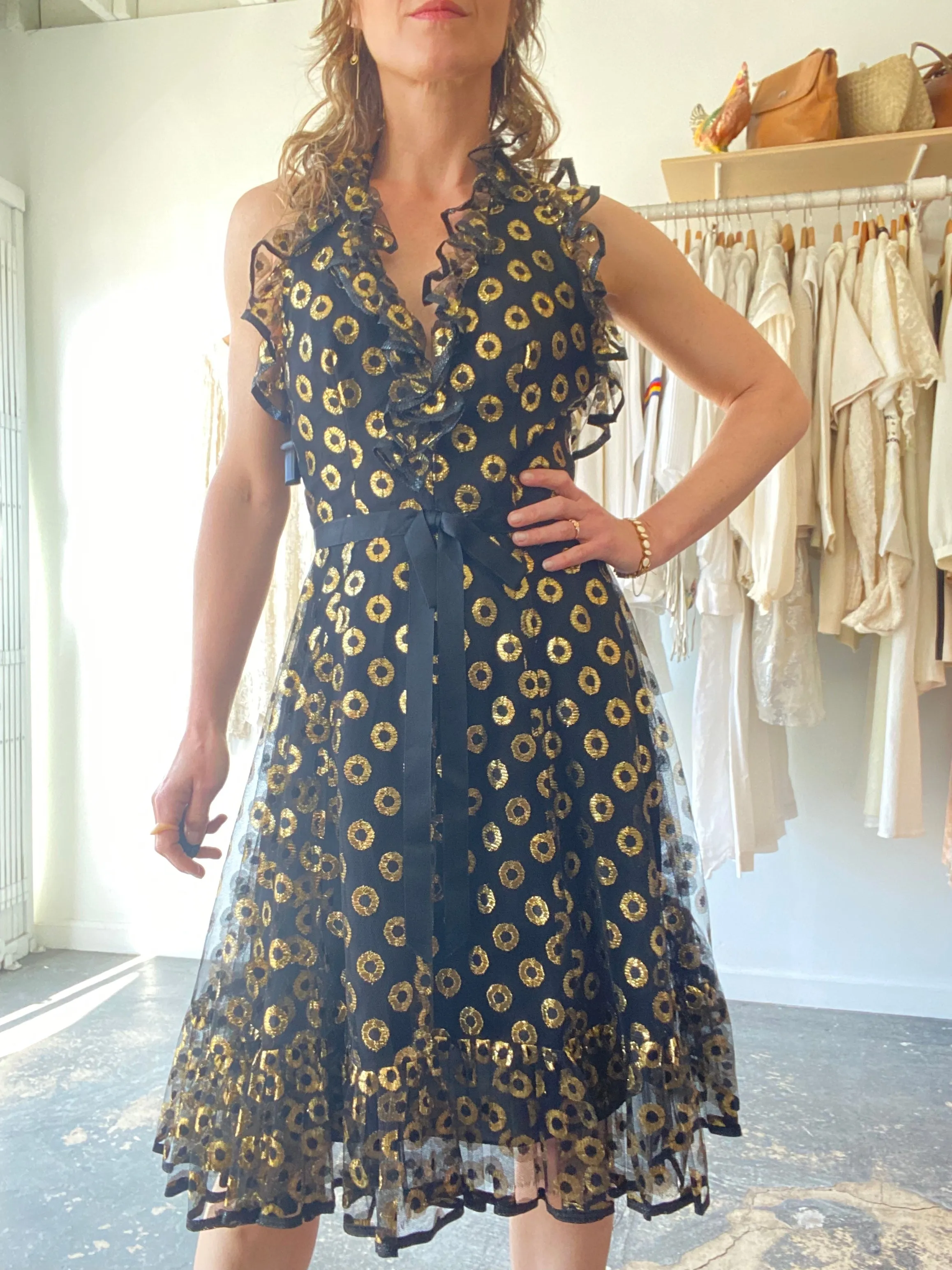 Vintage Malcolm Starr Black and Gold Cocktail Dress