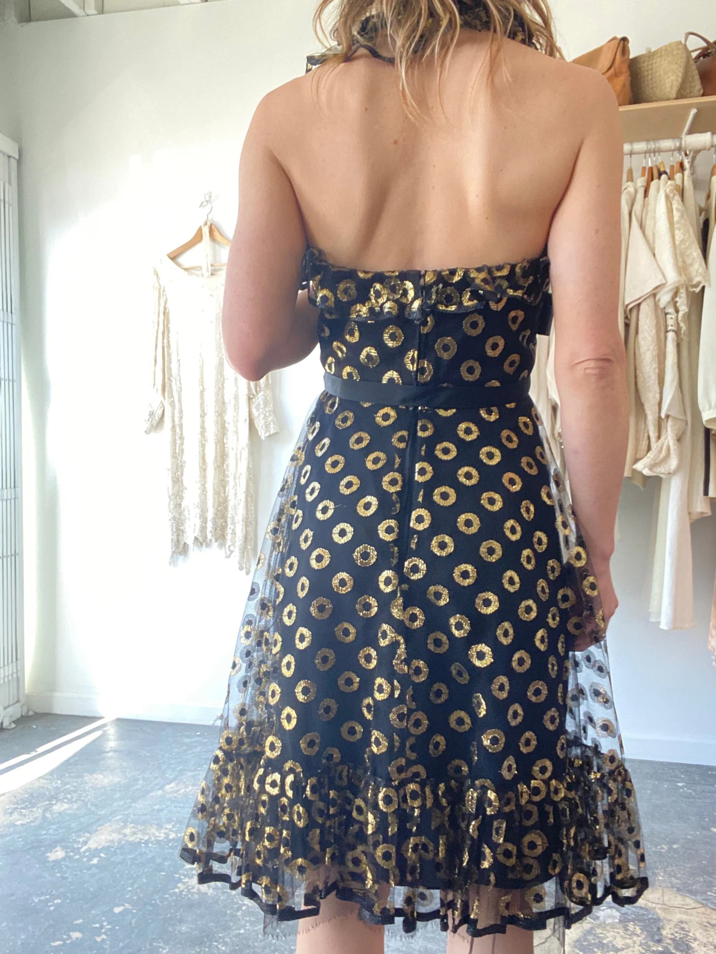 Vintage Malcolm Starr Black and Gold Cocktail Dress