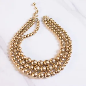 Vintage Marvella Triple Strand Gold Bead Necklace