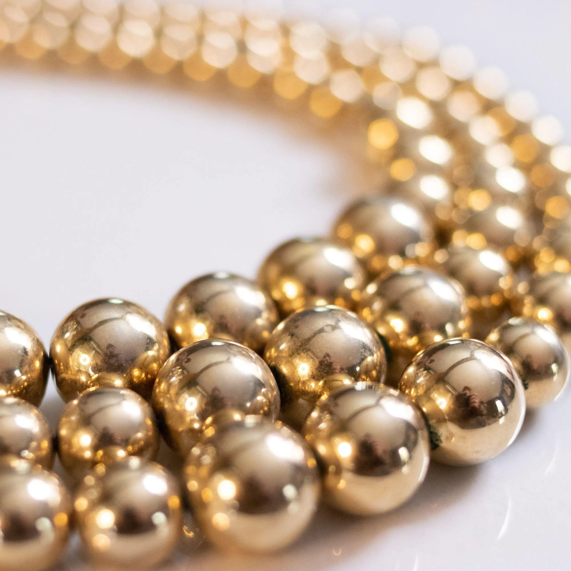 Vintage Marvella Triple Strand Gold Bead Necklace