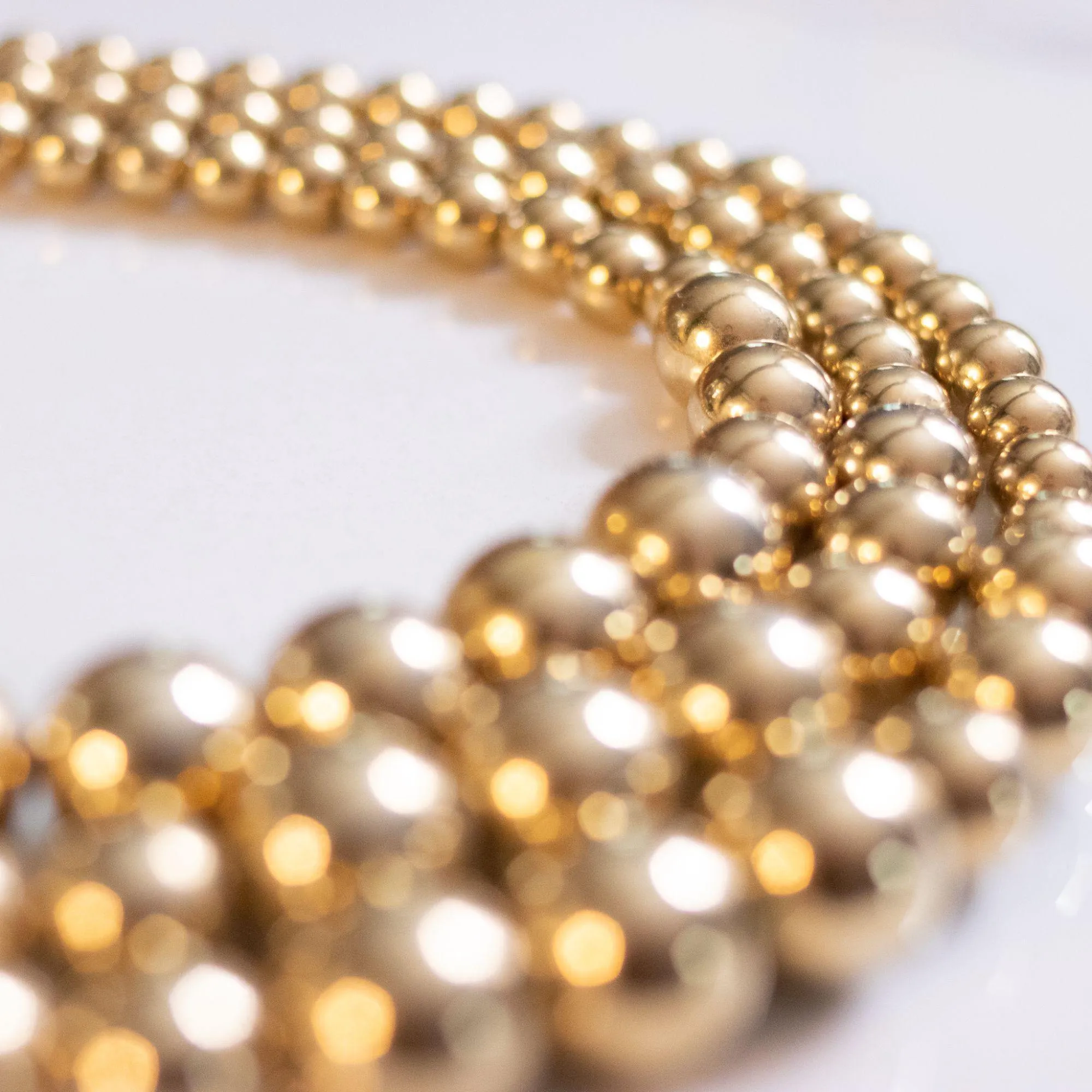 Vintage Marvella Triple Strand Gold Bead Necklace