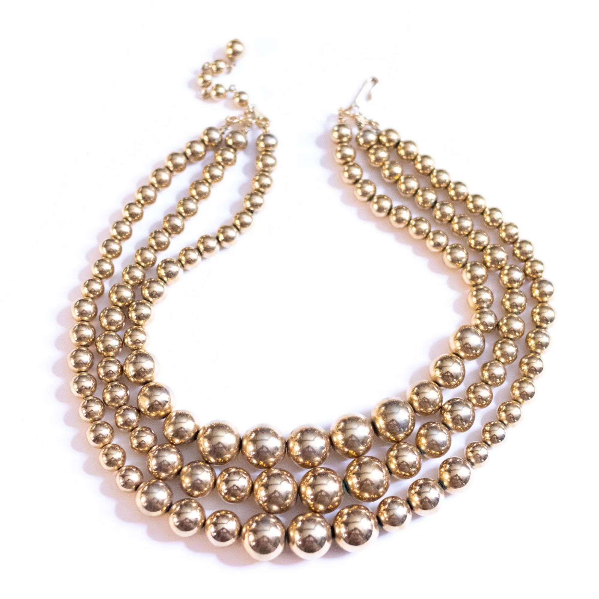 Vintage Marvella Triple Strand Gold Bead Necklace