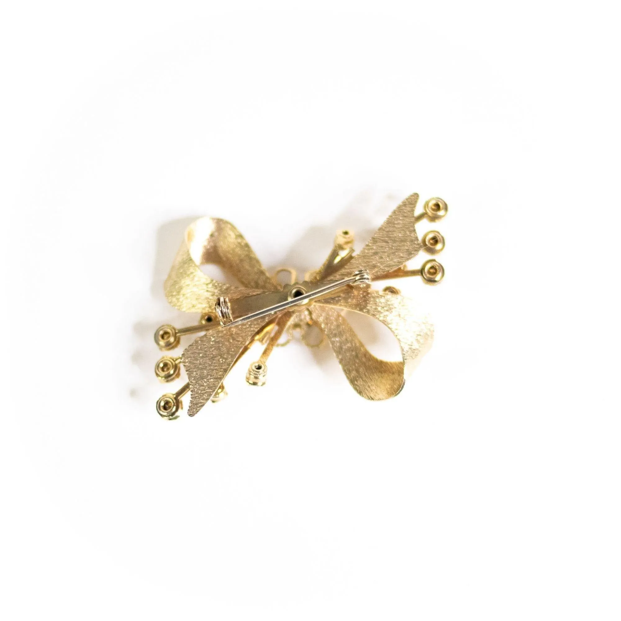 Vintage Mid Century Modern Gold Bow Brooch with Rhinestones