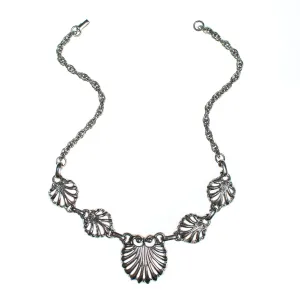 Vintage Mid Century Modern Retro Silver Shell Necklace