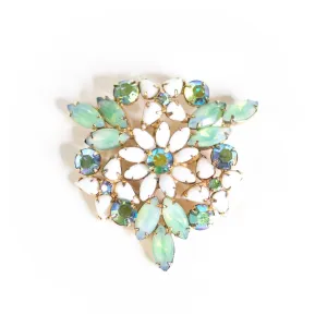 Vintage Milk Glass and Light Green Rhinestone Brooch