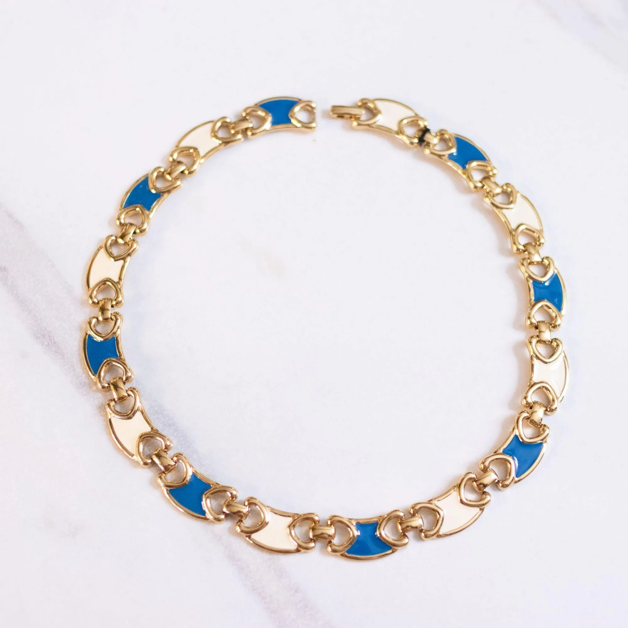 Vintage Monet Gold and Blue Link Necklace