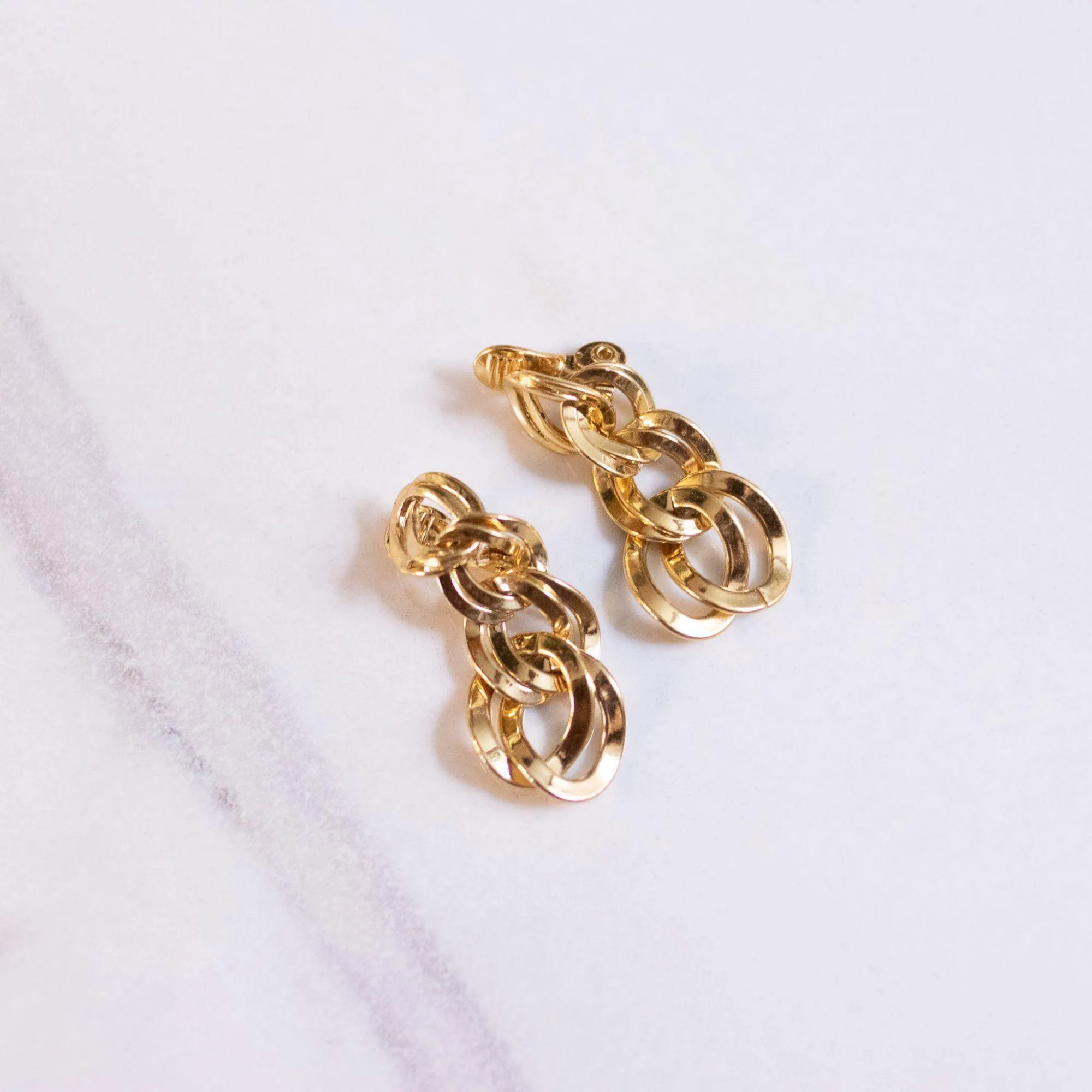 Vintage Monet Gold Double Link Chain Statement Earrings