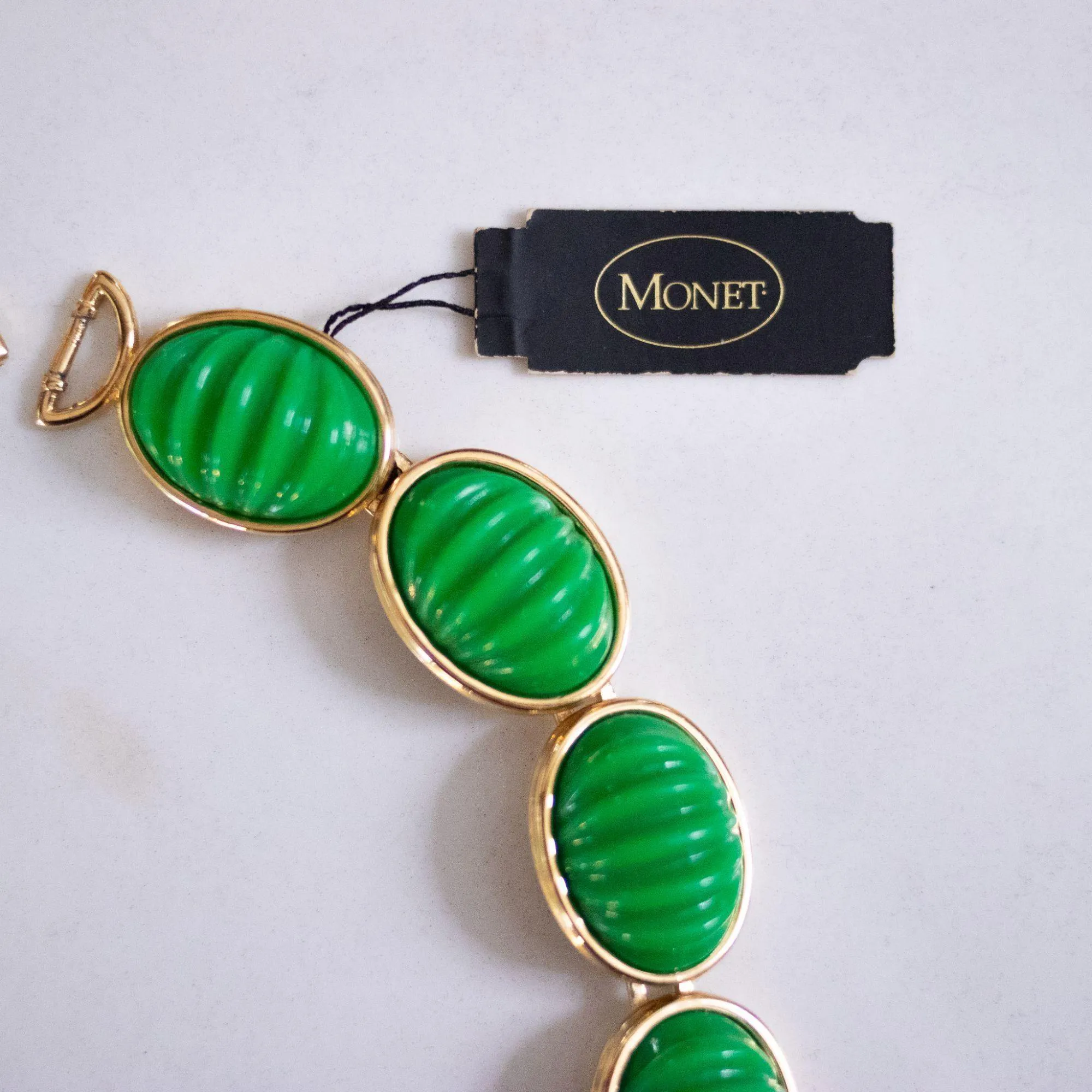 Vintage Monet Green Lucite Bead Necklace