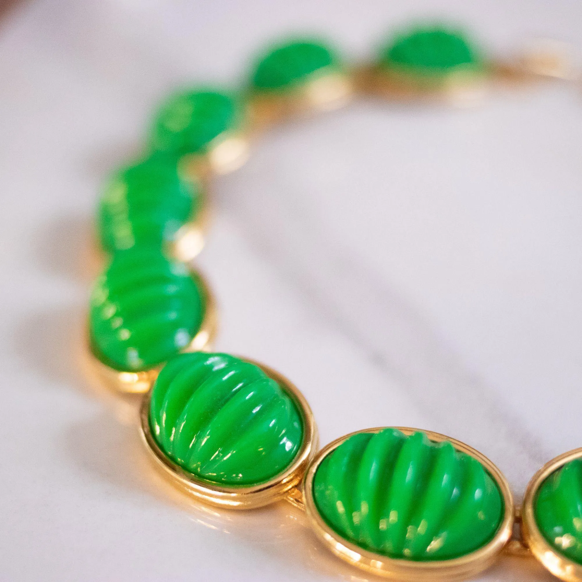 Vintage Monet Green Lucite Bead Necklace