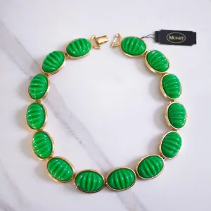 Vintage Monet Green Lucite Bead Necklace
