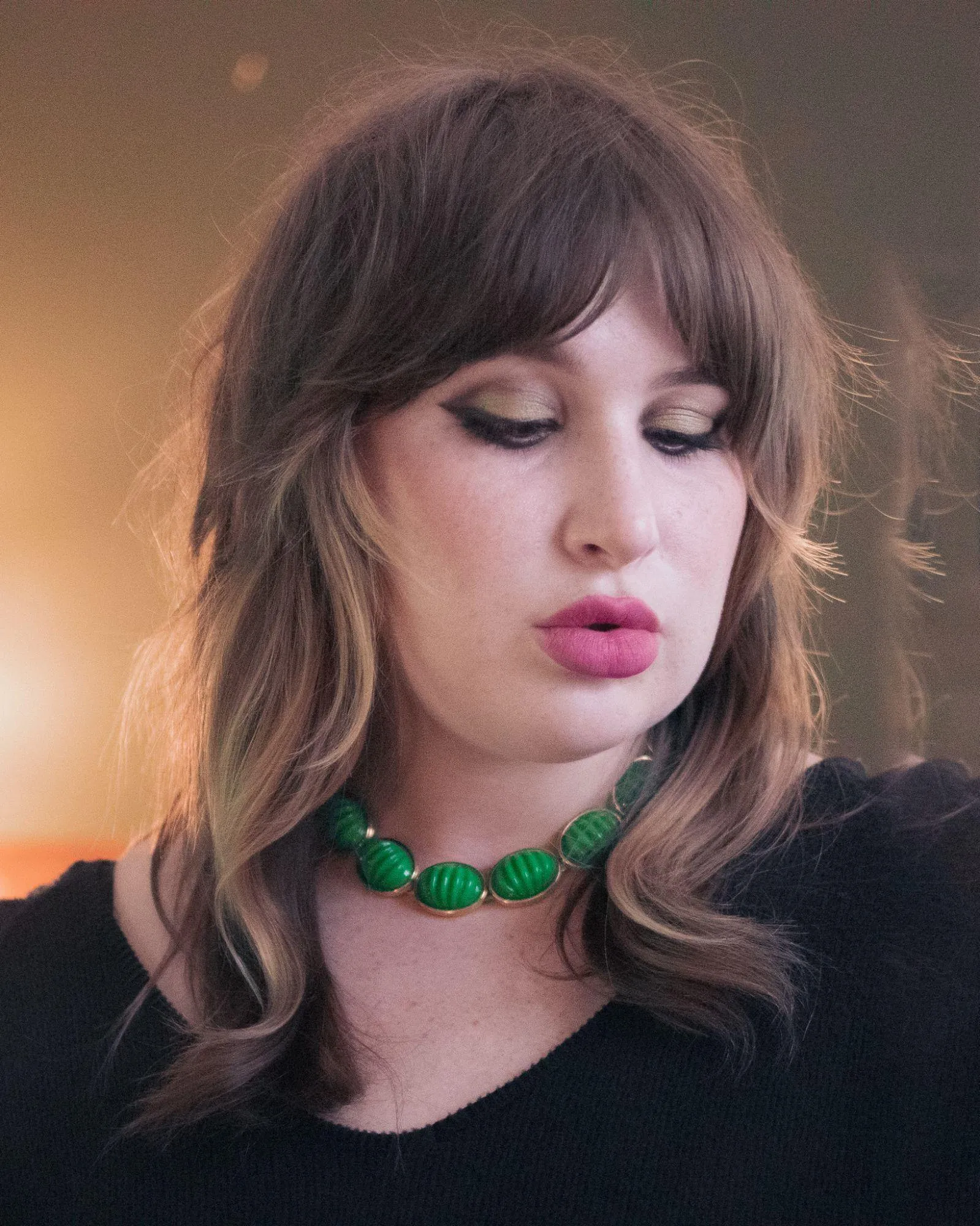 Vintage Monet Green Lucite Bead Necklace