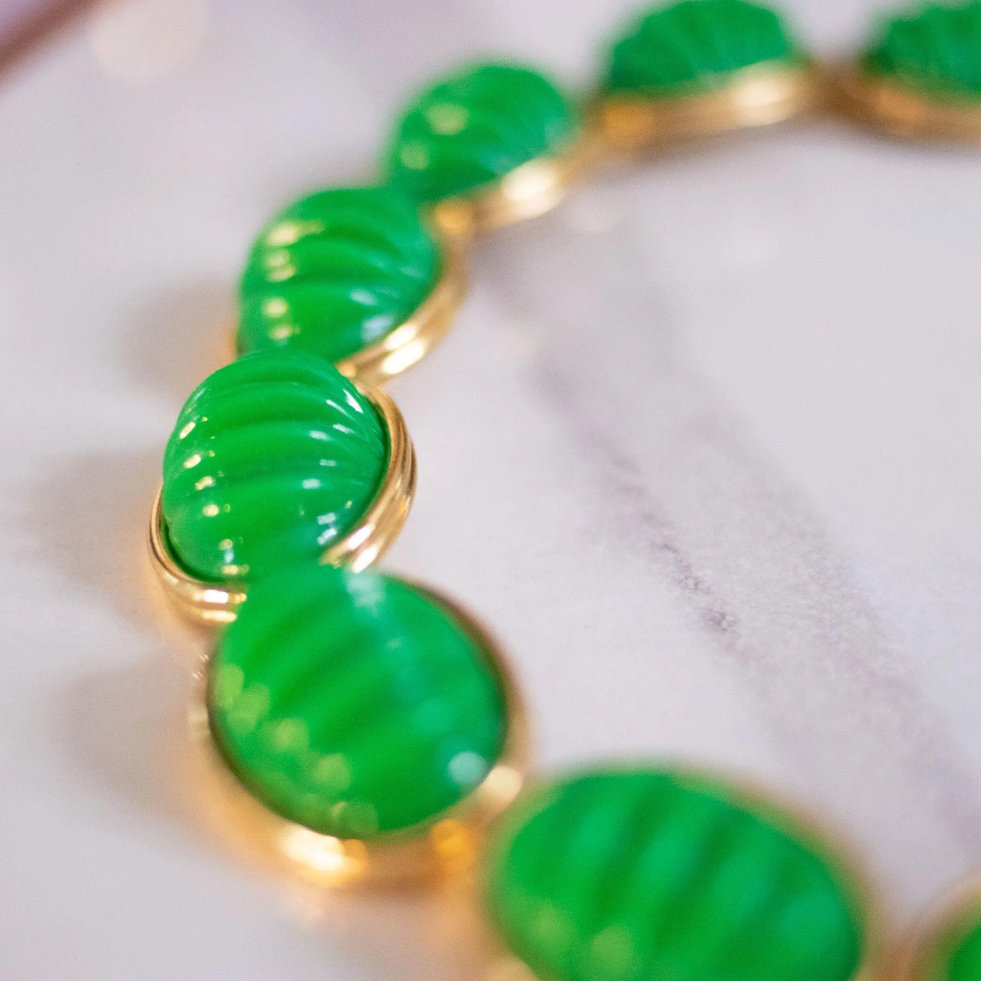 Vintage Monet Green Lucite Bead Necklace