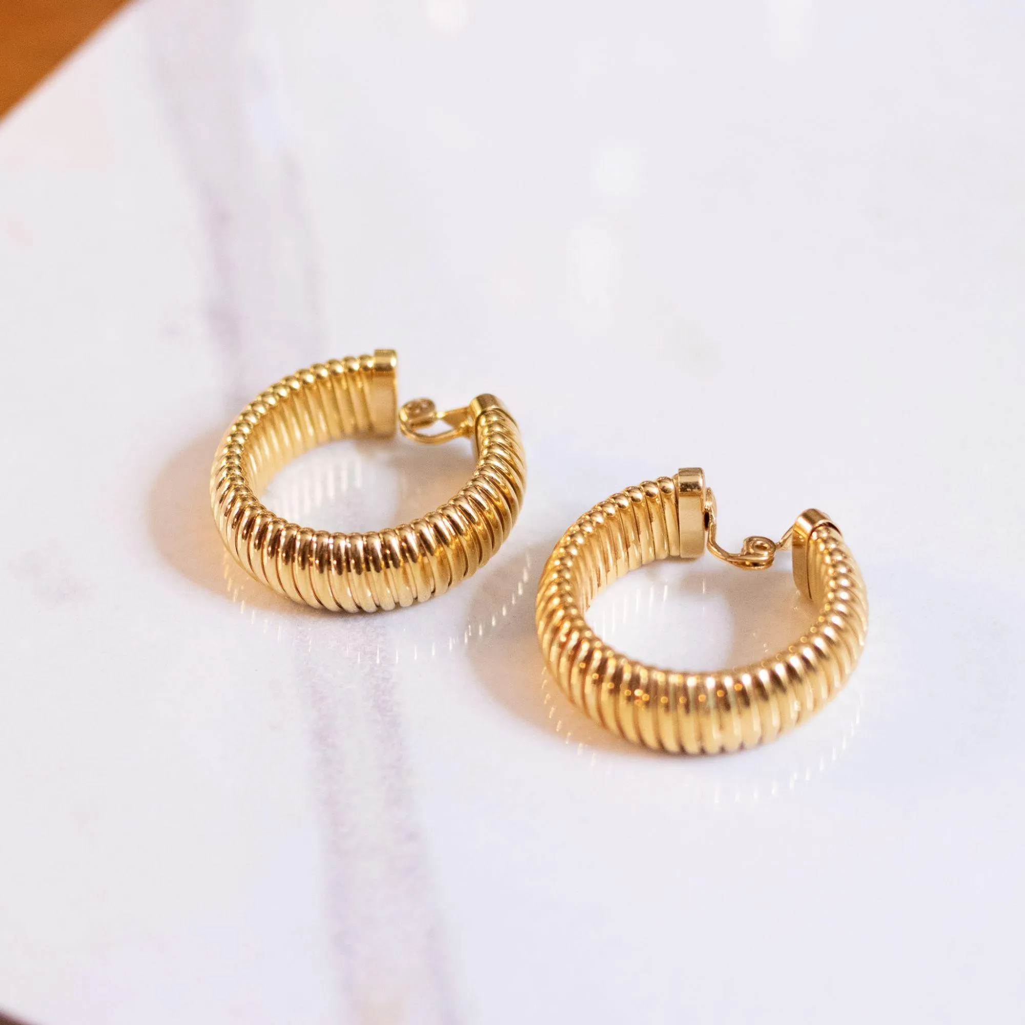 Vintage Monet Ribbed Large Clip Earrings