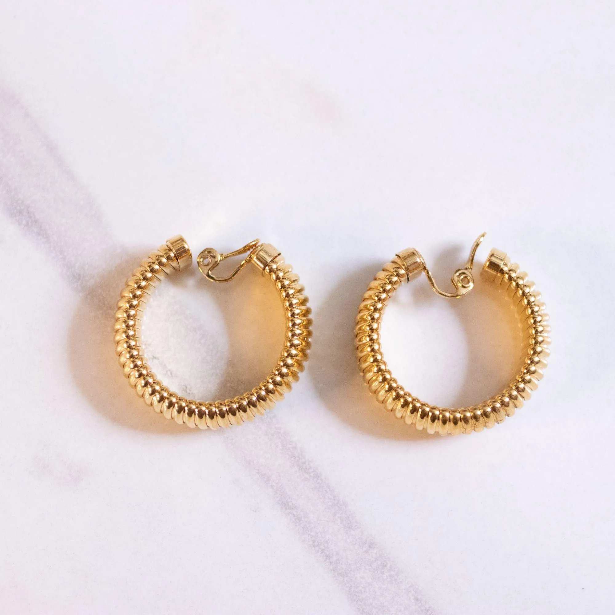 Vintage Monet Ribbed Large Clip Earrings