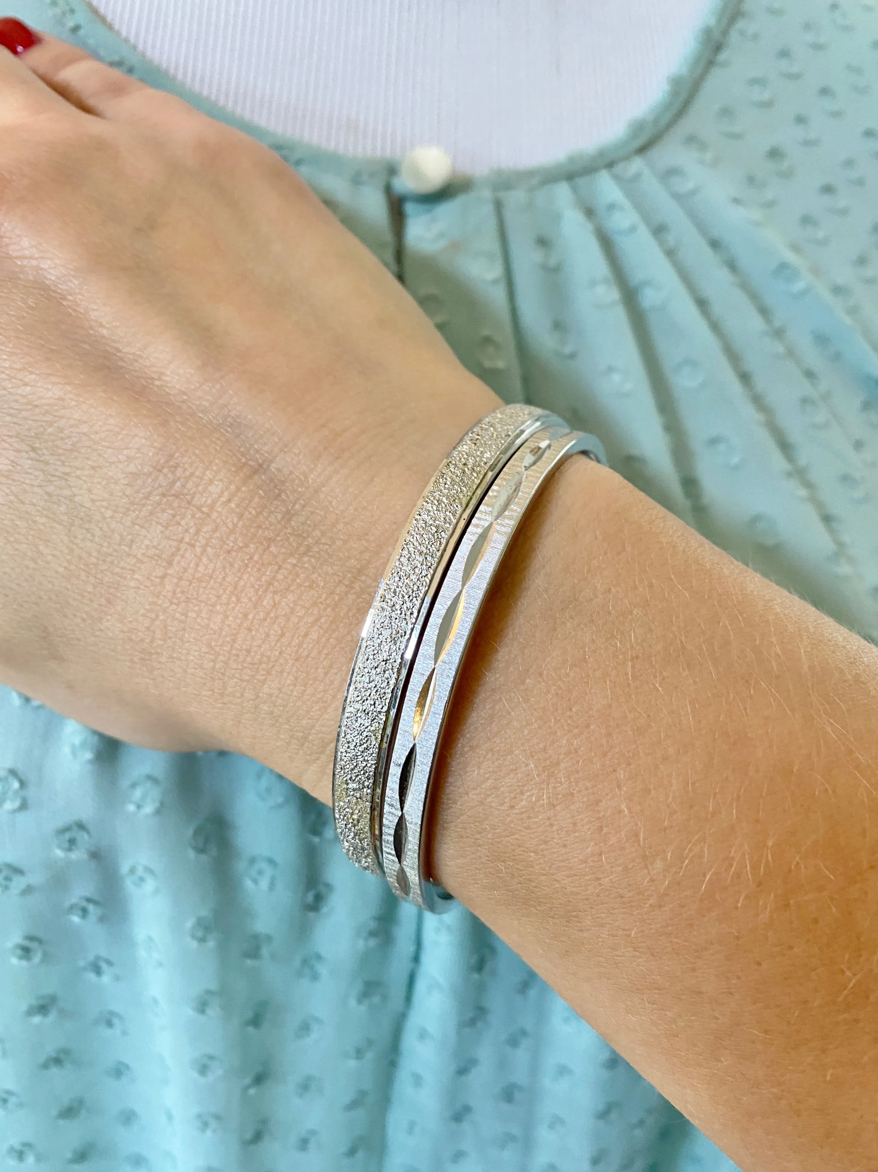 Vintage Monet Silver Textured Bangle Bracelet