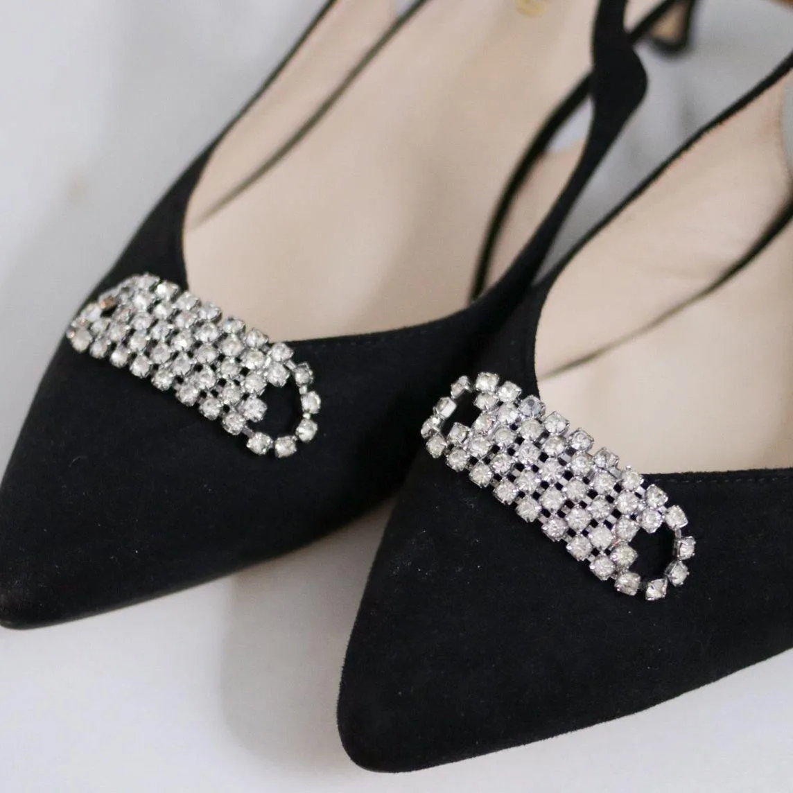 Vintage Musi Rhinestone Diamante Shoe Clips in Silver Tone