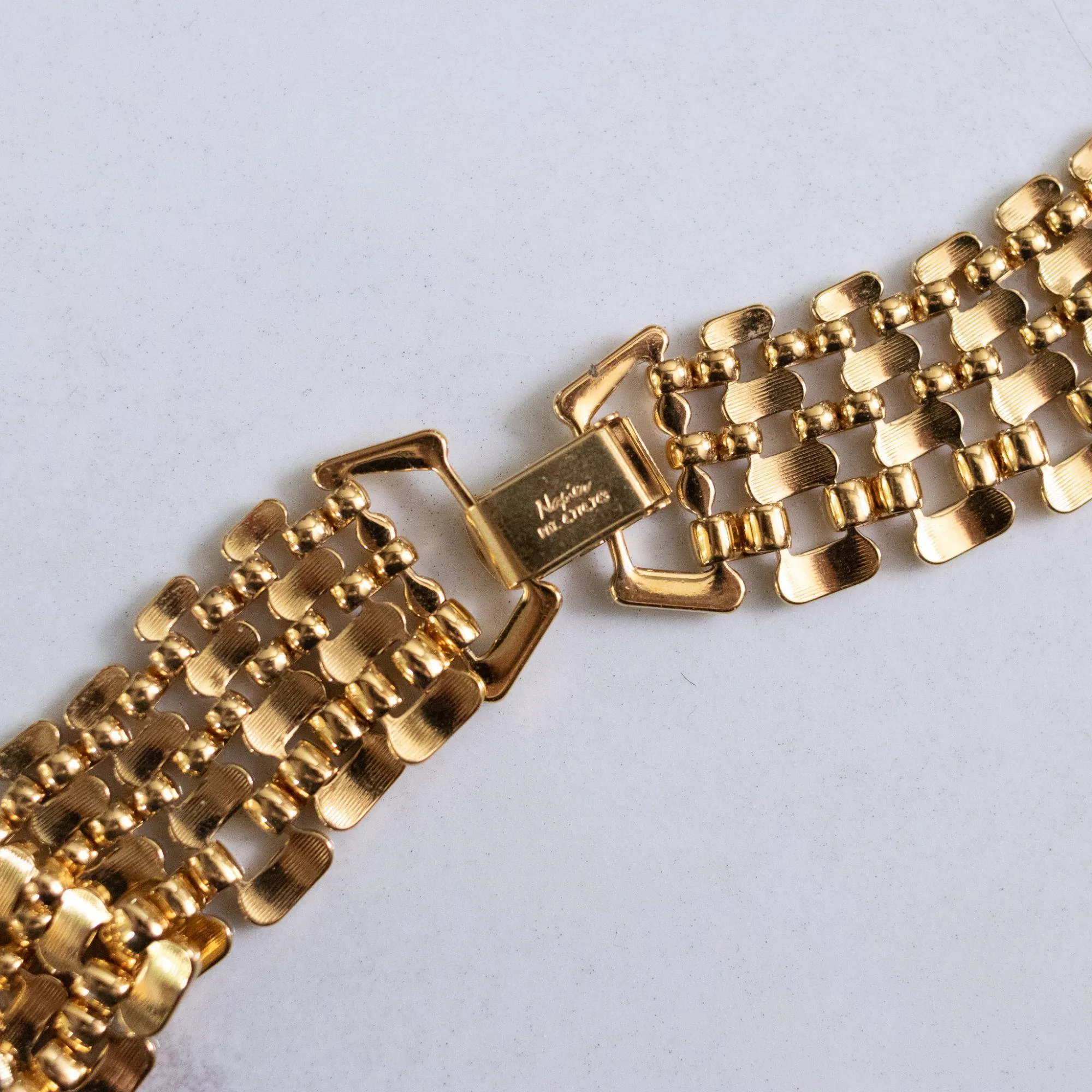 Vintage Napier Wide Gold Flat Link Chain Necklace