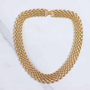 Vintage Napier Wide Gold Flat Link Chain Necklace