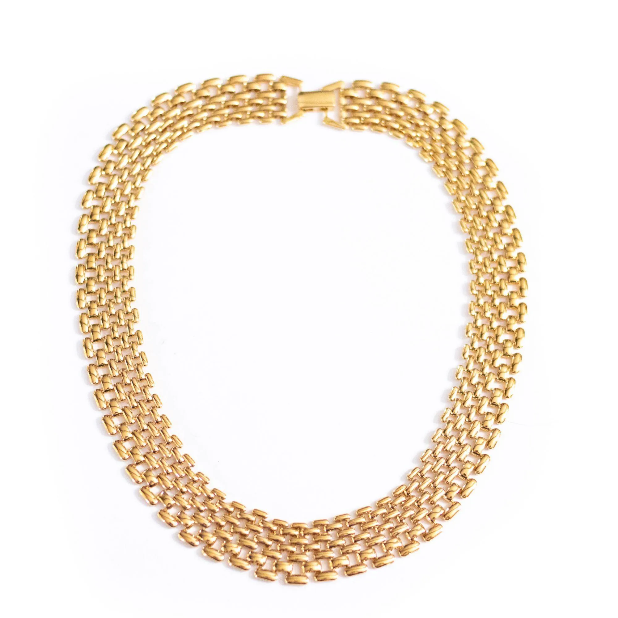 Vintage Napier Wide Gold Flat Link Chain Necklace